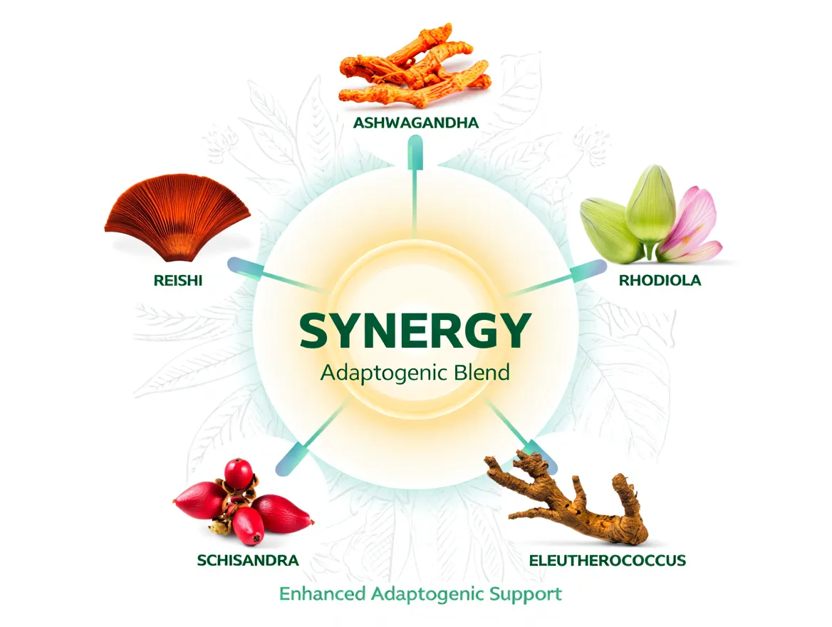 Grafiek die de relatie toont tussen stressniveau en adaptogene ondersteuning over vier fasen van het adaptatiesyndroom